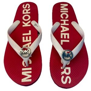 Michael Kors MK Graphic Logo Flip Flops Sandals Blossom Pink Women's Size 8